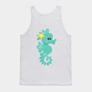 Cute Seahorse, Green Seahorse, Starfish, Hearts Tank Top